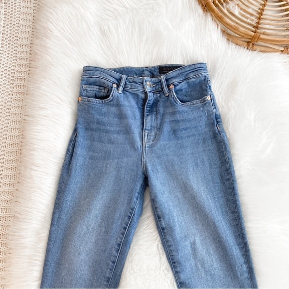 All Saints Roxanne Cropped Jeans Blue Raw Hem Distressed High Waisted Waist 28 - Picture 7 of 15